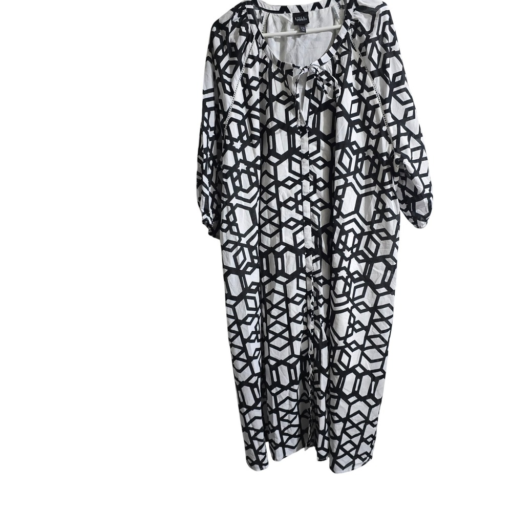 Ulla Popken Maxi Dress Women 28/30 Black White Geometric Button Front